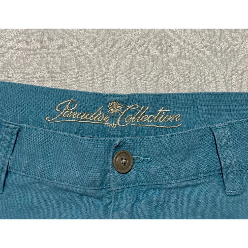 Paradise Collection Mens Teal Blue Linen Cotton Blend Cargo‎ Shorts Size 36